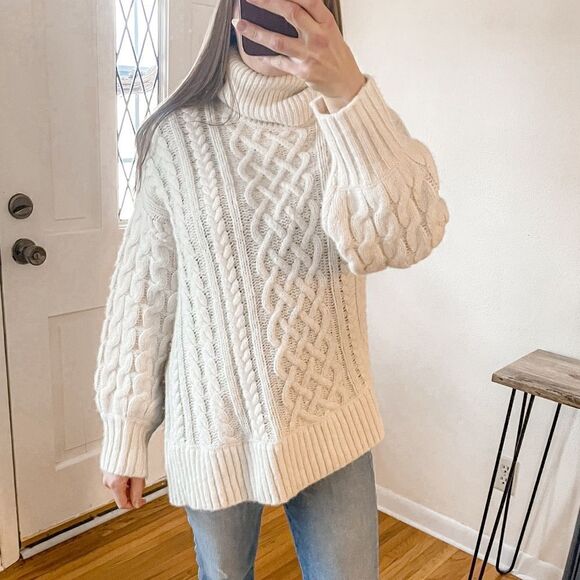 ALC Nevelson Cable Knit Turtleneck Sweater Ivory S - Picture 2 of 10